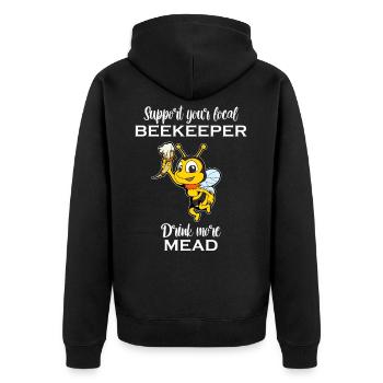 Trinkt mehr Met - Biene mit Trinkhorn - Met - Unisex Premium Bio Zip Hoodie - Schwarz - Hinten - Nico (187cm)