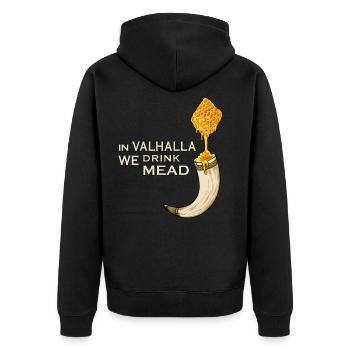 In valhalla we drink mead - Met - Unisex Premium Bio Zip Hoodie - Schwarz - Hinten - Nico (187cm)