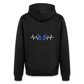 Blauer Schmetterling Herzschlag - Unisex Premium Bio Zip Hoodie - Schwarz - Hinten - Nico (187cm)