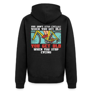 Fahrrad Mountainbike fahren - Unisex Premium Bio Zip Hoodie - Schwarz - Hinten - Nico (187cm)