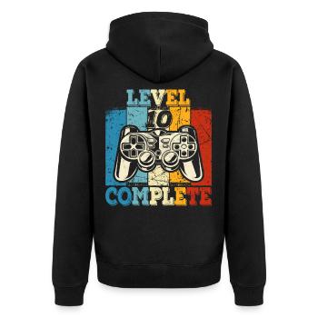 Kids Level 10 Complete Birthday Shirt Gamer - Unisex Premium Organic Zip Hoodie - black - Back - Nico (187cm)