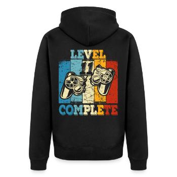 Kids Level 11 Complete Birthday Shirt Gamer - Unisex Premium Organic Zip Hoodie - black - Back - Nico (187cm)