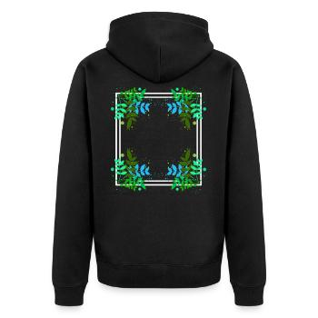 Rahmen mit Farbflecken Blatt Dekoration - Unisex Premium Bio Zip Hoodie - Schwarz - Hinten - Nico (187cm)