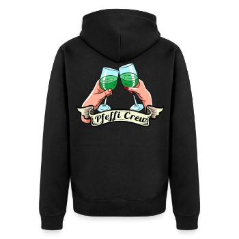 Pfeffi Pfefferminzlikör Crew - Unisex Premium Bio Zip Hoodie - Schwarz - Hinten - Nico (187cm)