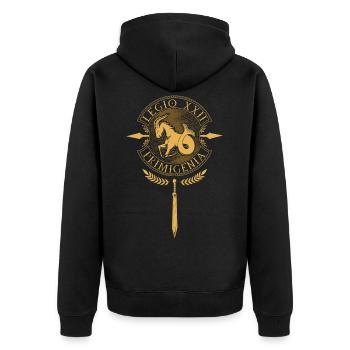 Legio XXII Primigenia - Römische Legion - Unisex Premium Bio Zip Hoodie - Schwarz - Hinten - Nico (187cm)