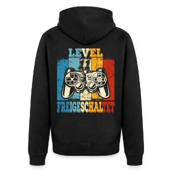 Kinder Level 11 Freigeschaltet Geburtstagsshirt - Unisex Premium Bio Zip Hoodie - Schwarz - Hinten - Nico (187cm)