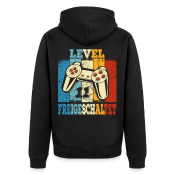 Kinder Level 11 Freigeschaltet Geburtstagsshirt - Unisex Premium Bio Zip Hoodie - Schwarz - Hinten - Nico (187cm)