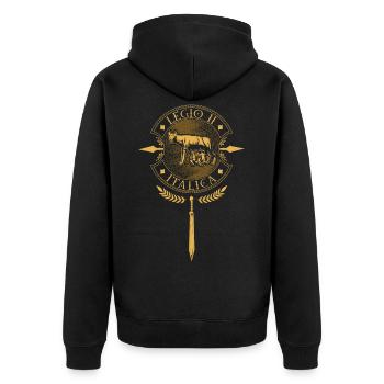 Legio II Italica - Römische Legion - Unisex Premium Bio Zip Hoodie - Schwarz - Hinten - Nico (187cm)