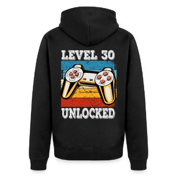 Men's Level 30 Unlocked Birthday Shirt Gamer - Unisex Premium Organic Zip Hoodie - black - Back - Nico (187cm)