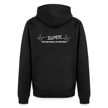 Halbmarathon Marathonläufer 21km Lauf Wo ein Wille - Unisex Premium Bio Zip Hoodie - Schwarz - Hinten - Nico (187cm)