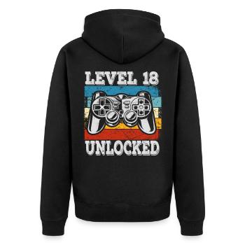 Men's Level 18 Unlocked Birthday Shirt Gamer - Unisex Premium Organic Zip Hoodie - black - Back - Nico (187cm)