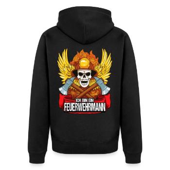 Feuerwehr Feuerwehrmann Brandbekämpfung - Unisex Premium Bio Zip Hoodie - Schwarz - Hinten - Nico (187cm)