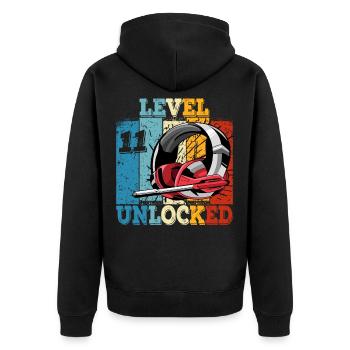 Kids Level 11 Unlocked Birthday Shirt Gamer - Unisex Premium Organic Zip Hoodie - black - Back - Nico (187cm)