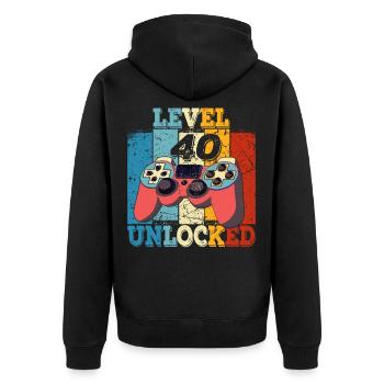 Men's Level 40 Unlocked Birthday Shirt Gamer - Unisex Premium Organic Zip Hoodie - black - Back - Nico (187cm)