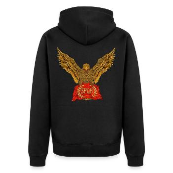 Römischer Adler mit Flagge - SPQR - Unisex Premium Bio Zip Hoodie - Schwarz - Hinten - Nico (187cm)