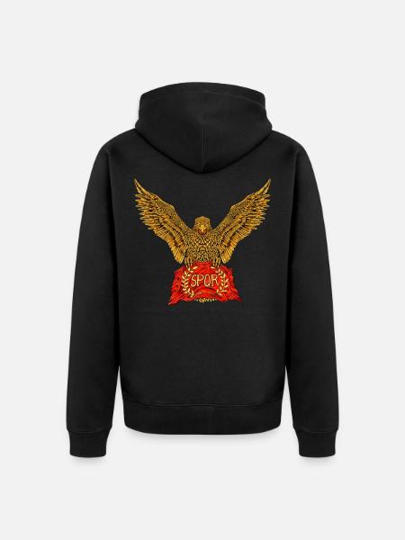 Roman Eagle with Flag - SPQR - Unisex Premium Organic Zip Hoodie - black