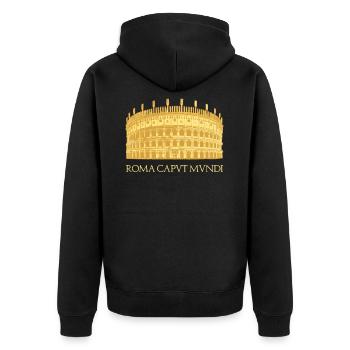 Kolosseum in Rom - Roma Caput Mundi - Unisex Premium Bio Zip Hoodie - Schwarz - Hinten - Nico (187cm)