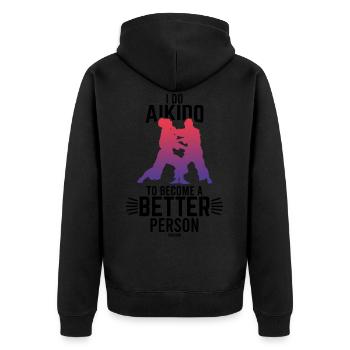 Aikido Kampfkunst Dojo japanisch - Unisex Premium Bio Zip Hoodie - Schwarz - Hinten - Nico (187cm)