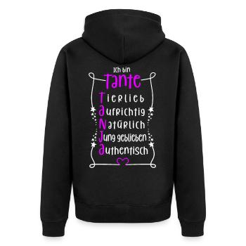 Tanja - beste Tante - Unisex Premium Bio Zip Hoodie - Schwarz - Hinten - Nico (187cm)