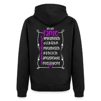 Steffi - beste Tante - Unisex Premium Bio Zip Hoodie - Schwarz - Hinten - Nico (187cm)