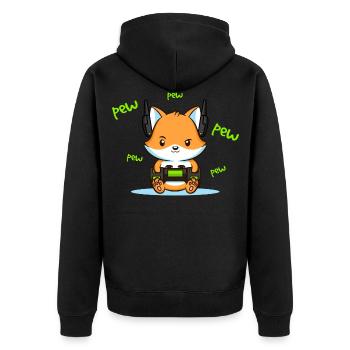 Pew Pew Pew Fuchs - Unisex Premium Bio Zip Hoodie - Schwarz - Hinten - Nico (187cm)