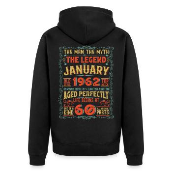 The Man The Myth The Legend 60 Birthday 1962 - Unisex Premium Organic Zip Hoodie - black - Back - Nico (187cm)