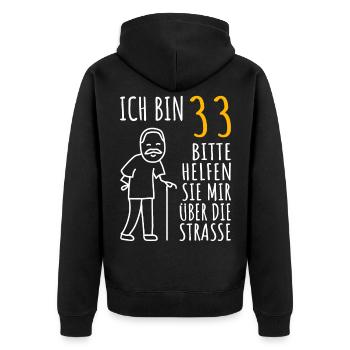 33 Geburtstag 33er 33ter Ich bin 33 Jahre alt Mann - Unisex Premium Bio Zip Hoodie - Schwarz - Hinten - Nico (187cm)