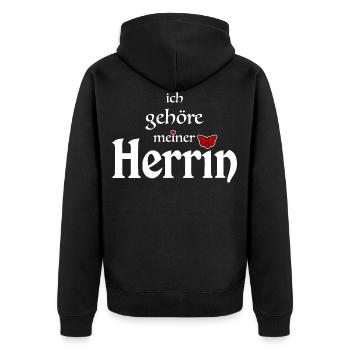 Domina Herrin Eigentum - Unisex Premium Bio Zip Hoodie - Schwarz - Hinten - Nico (187cm)