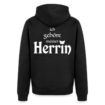 Ich gehöre meiner Herrin - Design für Sklaven. - Unisex Premium Bio Zip Hoodie - Schwarz - Hinten - Nico (187cm)