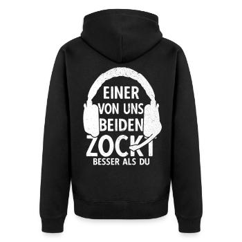 Gamer Gaming Zocker Zocken PC Headset Konsole - Unisex Premium Bio Zip Hoodie - Schwarz - Hinten - Nico (187cm)