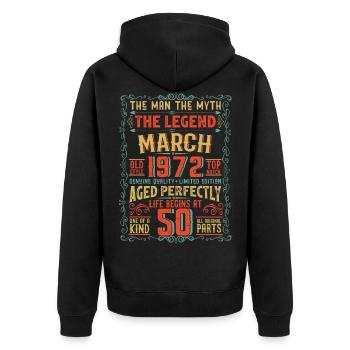 The Man The Myth The Legend 50 Birthday 1972 - Unisex Premium Organic Zip Hoodie - black - Back - Nico (187cm)
