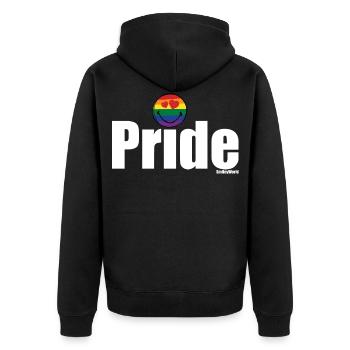 SmileyWorld Pride mit Rainbow Flag Colors Smiley - Unisex Premium Bio Zip Hoodie - Schwarz - Hinten - Nico (187cm)