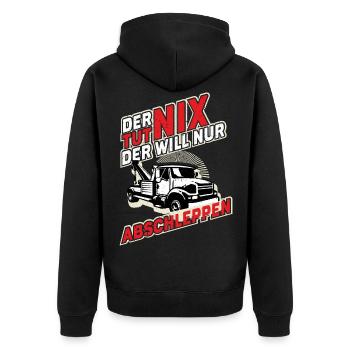 Abschlepper Abschleppauto Geschenk Abschleppwagen - Unisex Premium Bio Zip Hoodie - Schwarz - Hinten - Nico (187cm)