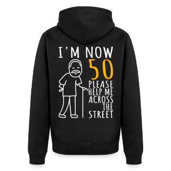 50. Geburtstag Mann 50ter Ich bin jetzt 50 Jahre - Unisex Premium Bio Zip Hoodie - Schwarz - Hinten - Nico (187cm)