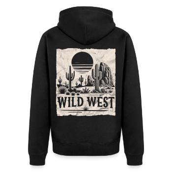 Wilder Westen - Unisex Premium Bio Zip Hoodie - Schwarz - Hinten - Nico (187cm)