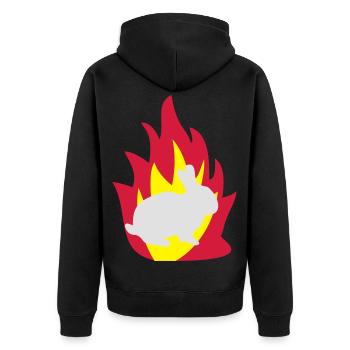 Hase im Feuer - Unisex Premium Bio Zip Hoodie - Schwarz - Hinten - Nico (187cm)