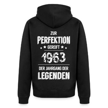 Legenden 1963 - Unisex Premium Bio Zip Hoodie - Schwarz - Hinten - Nico (187cm)