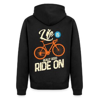 Radfahren - Unisex Premium Bio Zip Hoodie - Schwarz - Hinten - Nico (187cm)