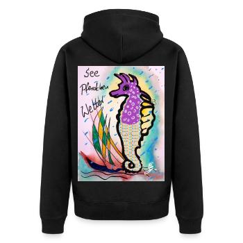 EG Seepferdchen I Tier I Meer I Urlaub i Geschenk - Unisex Premium Bio Zip Hoodie - Schwarz - Hinten - Nico (187cm)