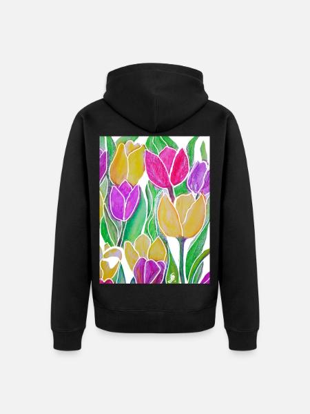 EG Blomster I Tulipaner I Blomster I Holland I Ferier - Premium økologisk unisex-hettejakke - svart