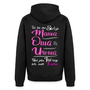 Ich bin eine Mama, Oma & Uroma - Unisex Premium Bio Zip Hoodie - Schwarz - Hinten - Nico (187cm)