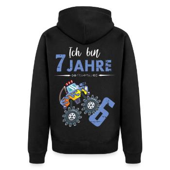 Ich bin 7 Jahre - Unisex Premium Bio Zip Hoodie - Schwarz - Hinten - Nico (187cm)