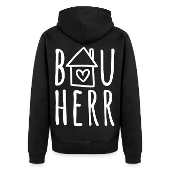 Hausbau Haus bauen Baustelle Eigenheim Bauherr - Unisex Premium Bio Zip Hoodie - Schwarz - Hinten - Nico (187cm)