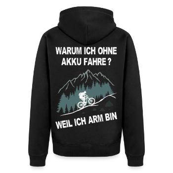 E-Bike, Mountainbike, bergauf, radfahren, Berge - Unisex Premium Bio Zip Hoodie - Schwarz - Hinten - Nico (187cm)