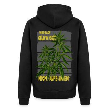 Wer sagt, Geld wächst nicht auf Bäumen ? - Unisex Premium Bio Zip Hoodie - Schwarz - Hinten - Nico (187cm)