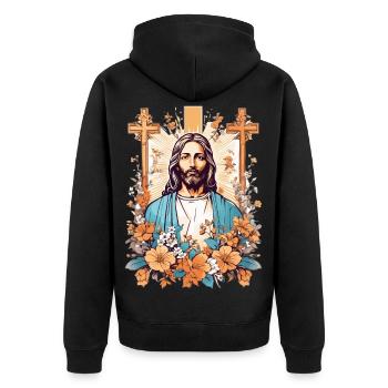 Jesus Christus - Unisex Premium Bio Zip Hoodie - Schwarz - Hinten - Nico (187cm)