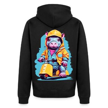 Süßes Nilpferd - Unisex Premium Bio Zip Hoodie - Schwarz - Hinten - Nico (187cm)