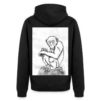 Nachdenklicher Schimpanse - Unisex Premium Bio Zip Hoodie - Schwarz - Hinten - Nico (187cm)