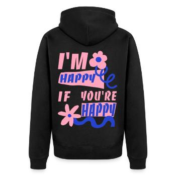 Ich freue mich, wenn du glücklich bist - Unisex Premium Bio Zip Hoodie - Schwarz - Hinten - Nico (187cm)