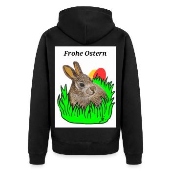 EG Hase I Tier I Osterhase I Urlaub I Geschenk - Unisex Premium Bio Zip Hoodie - Schwarz - Hinten - Nico (187cm)